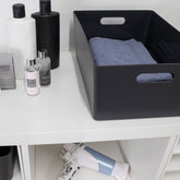 Ordnungsbox - ANTHRAZIT Lederoptik - DINA4 - 35x26x15cm - 11.5 Liter - Ordnungskorb - Schubladenorganizer - Organizerbox Ordnungssystem Aufbewahrung